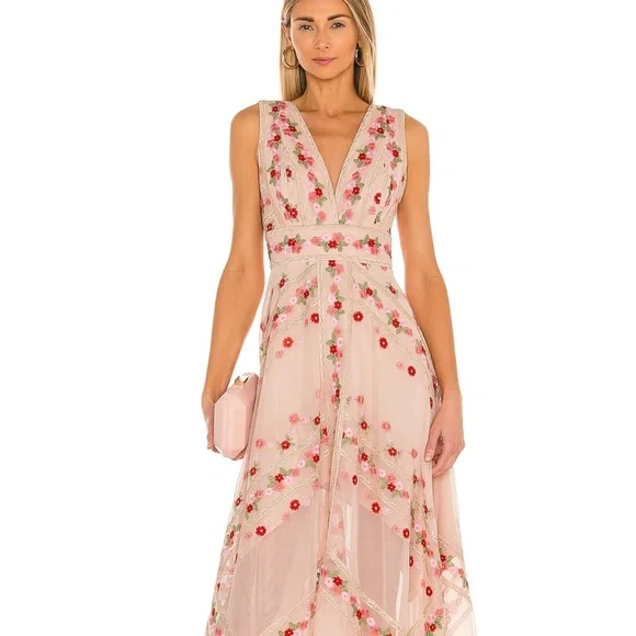 BCBGMaxAzria Pink Embroidered Tulle Floral Spring/Summer Dress - Picture 2 of 6